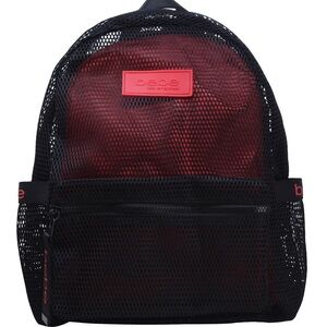 Bebe Manny Small Backpack Women Black & Red Nylon Polyurethane Webbing Bag NWT